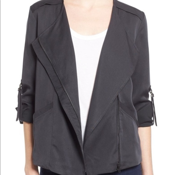 Astr Jackets & Blazers - ASTR Gray Drape Full Zip Biker Moto Roll Tab Snap Sleeve Jacket